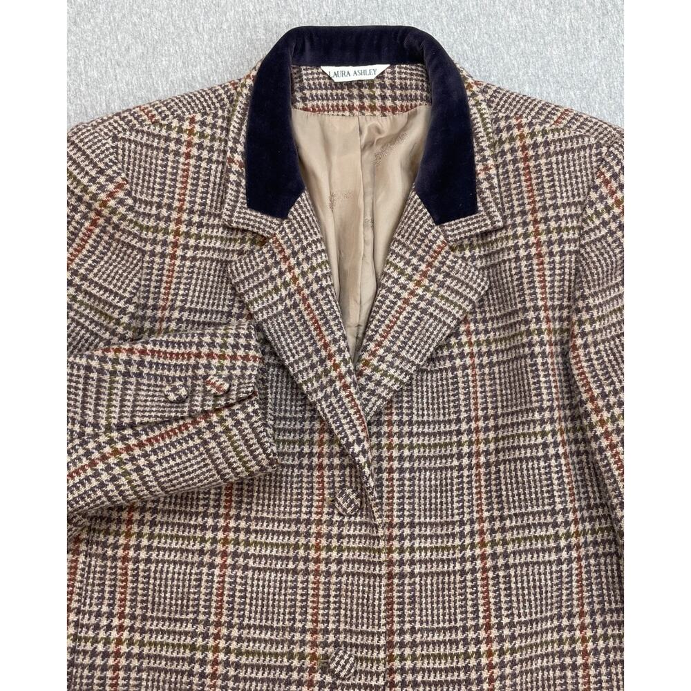 Laura Ashley Blazer Womens 8 (UK 10) Plaid 100% Wool 3-Button Jacket Vintage